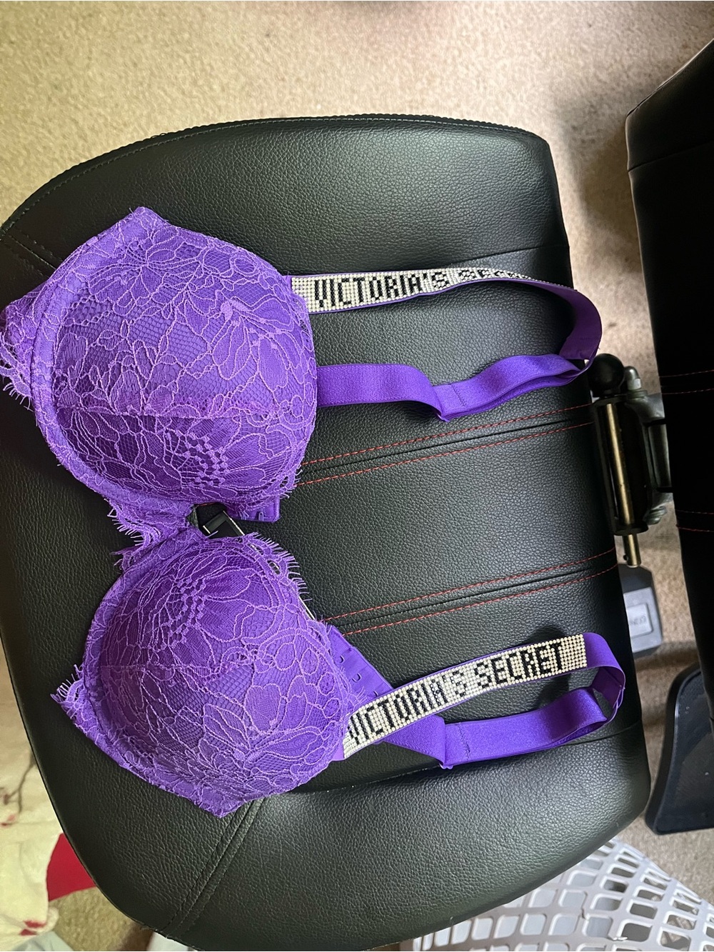 Victoria's Secret Purple Lace Push-Up Bra with Logo Straps